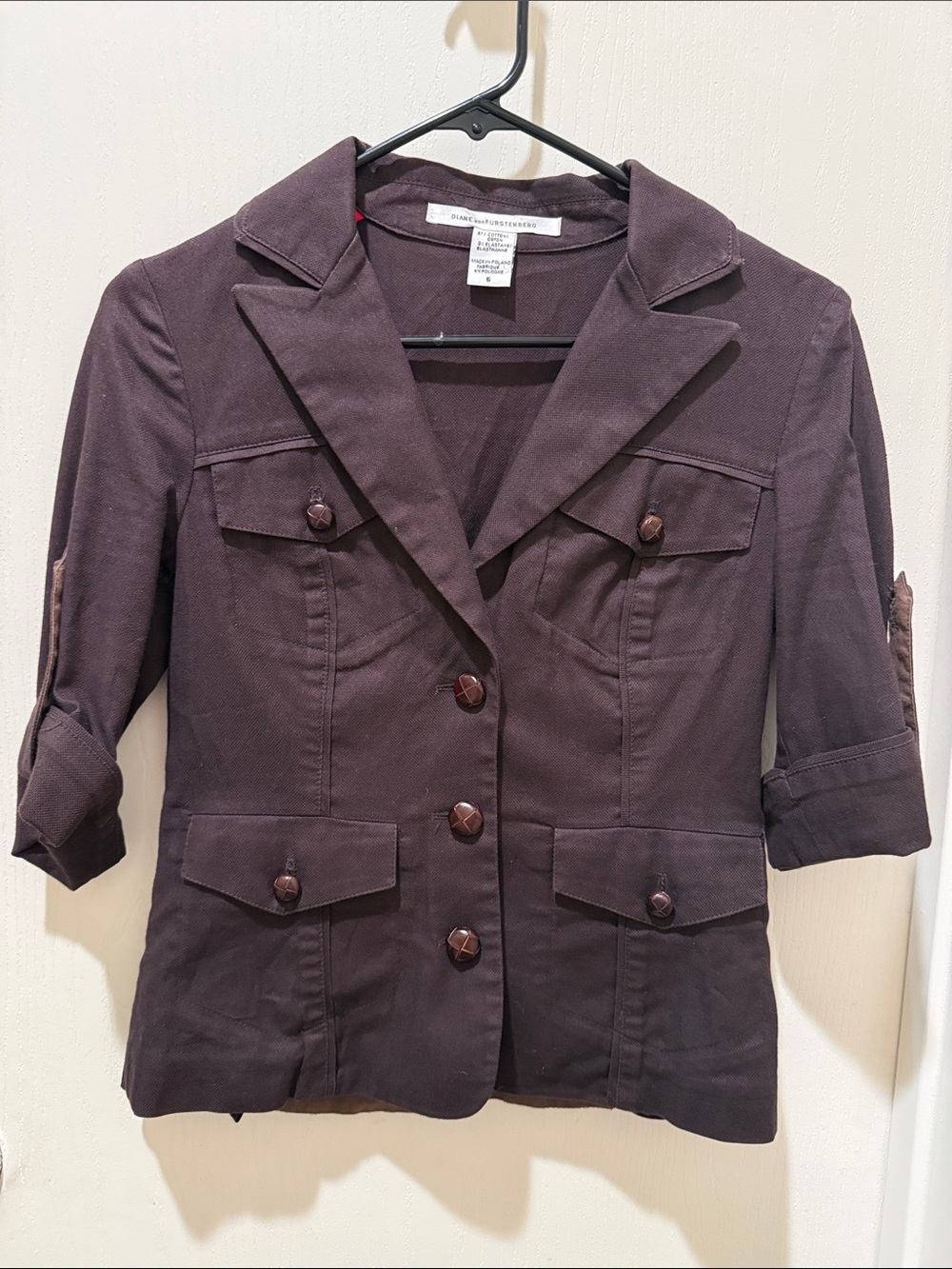 Diane Von Furstenberg Dark Brown Cropped Utility Blazer